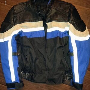 Men's Black and Blue Motorcycle Jacket